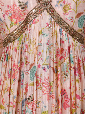 Light Pink Floral Printed Anarkali Georgette Gown - Diadem