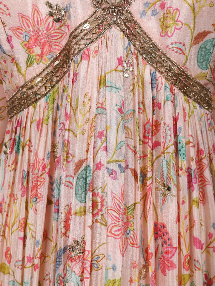 Light Pink Floral Printed Anarkali Georgette Gown - Diadem