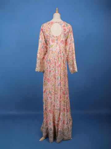 Light Pink Floral Printed Anarkali Georgette Gown - Diadem