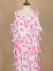 Light Pink Floral Printed Layered Ruffle Georgette Frock - Diadem
