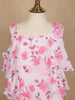 Light Pink Floral Printed Layered Ruffle Georgette Frock - Diadem