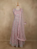 Light Pink Floral Thread and Mirror Embroidered Design Net Gown with Dupatta