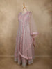 Light Pink Floral Thread and Mirror Embroidered Design Net Gown with Dupatta