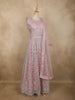 Light Pink Floral Thread and Mirror Embroidered Design Net Gown with Dupatta