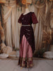 Light Pink Floral Vine Zari Woven Design Art Silk Kids Pattu Pavadai with Contrast Dupatta and Designer Hip Belt
