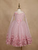 Light Pink Glitter Net Kids Party Wear Gown With 3D Floral Embellishments