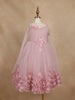 Light Pink Glitter Net Kids Party Wear Gown With 3D Floral Embellishments