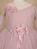 Light Pink Glitter Net Kids Party Wear Gown With 3D Floral Embellishments
