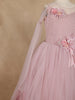 Light Pink Glitter Net Kids Party Wear Gown With 3D Floral Embellishments