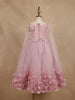 Light Pink Glitter Net Kids Party Wear Gown With 3D Floral Embellishments