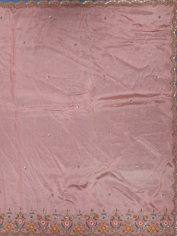 Light Pink Solid Design Satin Saree With Floral Scalloped Border - Diadem