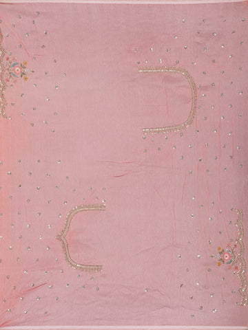 Light Pink Solid Design Satin Saree With Floral Scalloped Border - Diadem