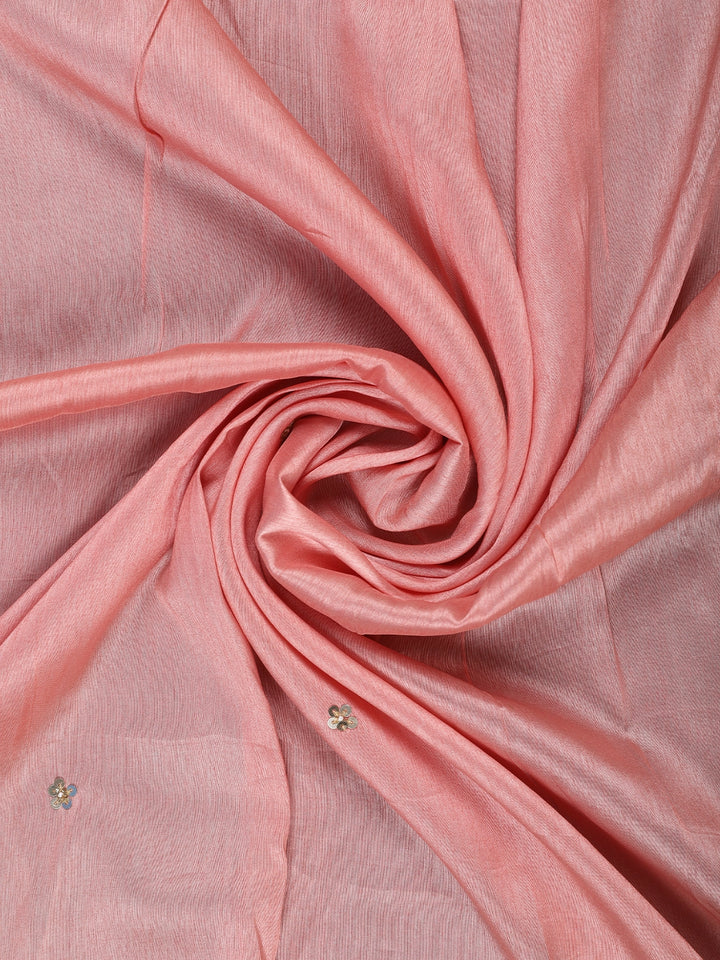 Light Pink Solid Design Satin Saree With Floral Scalloped Border - Diadem