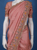 Light Pink Solid Design Satin Saree With Floral Scalloped Border - Diadem