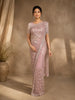 Light Pink Thread and Mirror Embroidered Design Net Designer Saree