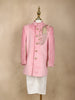 Light Pink Velvet Peacock Design Bead Work Sherwani and Pant Set