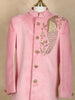 Light Pink Velvet Peacock Design Bead Work Sherwani and Pant Set