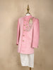 Light Pink Velvet Peacock Design Bead Work Sherwani and Pant Set