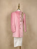 Light Pink Velvet Peacock Design Bead Work Sherwani and Pant Set