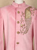 Light Pink Velvet Peacock Design Bead Work Sherwani and Pant Set