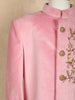 Light Pink Velvet Peacock Design Bead Work Sherwani and Pant Set