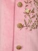 Light Pink Velvet Peacock Design Bead Work Sherwani and Pant Set