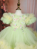 Light Pistachio Floral 3D Design Net Party Wear Kids Frock