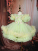 Light Pistachio Floral 3D Design Net Party Wear Kids Frock