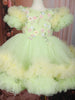 Light Pistachio Floral 3D Design Net Party Wear Kids Frock