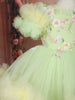 Light Pistachio Floral 3D Design Net Party Wear Kids Frock