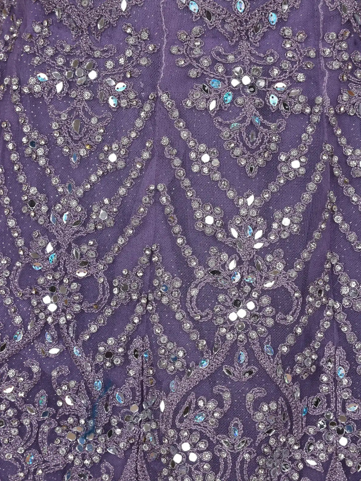 Light Purple Floral And Stone Embroidered Net Bridal Lehenga Set - Diadem