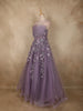 Light Purple Floral Appliqué Sequins and Beads Embroidered Design Net Wedding Gown