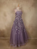 Light Purple Floral Appliqué Sequins and Beads Embroidered Design Net Wedding Gown