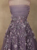 Light Purple Floral Appliqué Sequins and Beads Embroidered Design Net Wedding Gown