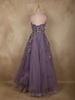 Light Purple Floral Appliqué Sequins and Beads Embroidered Design Net Wedding Gown