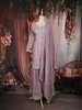 Light Purple Floral Sequins Embroidered Tissue Silk Sharara Suit With Dupatta