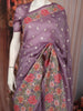 Light Purple Floral Thread Embroidered Design Shimmer Party Wear Saree with Thread Work Border