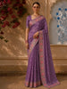 Light Purple Floral Thread Embroidered Design Shimmer Party Wear Saree with Thread Work Border