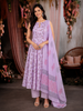 Light Purple Floral Vine Printed Design Cotton Anarkali Salwar Suit with Dupatta