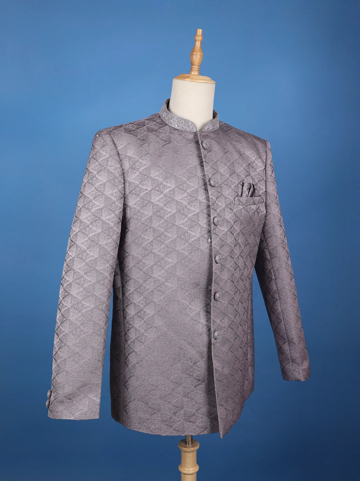 Light Purple Geometric Design Viscose Men's Suit - Diadem