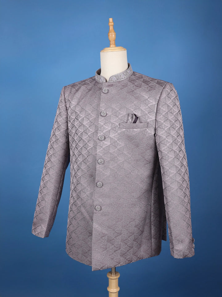 Light Purple Geometric Design Viscose Men's Suit - Diadem