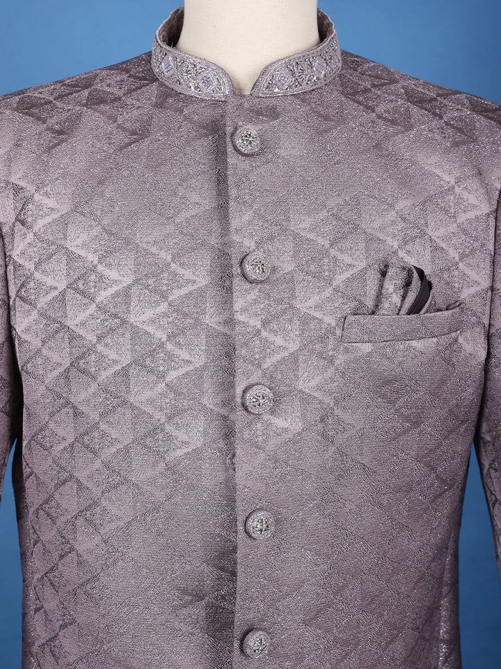Light Purple Geometric Design Viscose Men's Suit - Diadem
