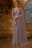 Light Purple Heavy Sequins and Beads Embroidered Design Net Party Wear Saree with Stitched Designer Full Sleeve Blouse
