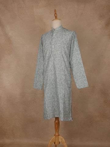 Light Sage Green Sequin Embellished Printed Kurta for Men - Diadem