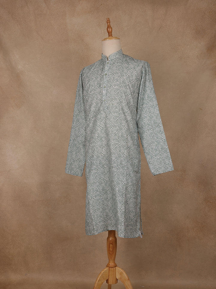 Light Sage Green Sequin Embellished Printed Kurta for Men - Diadem