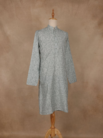 Light Sage Green Sequin Embellished Printed Kurta for Men - Diadem