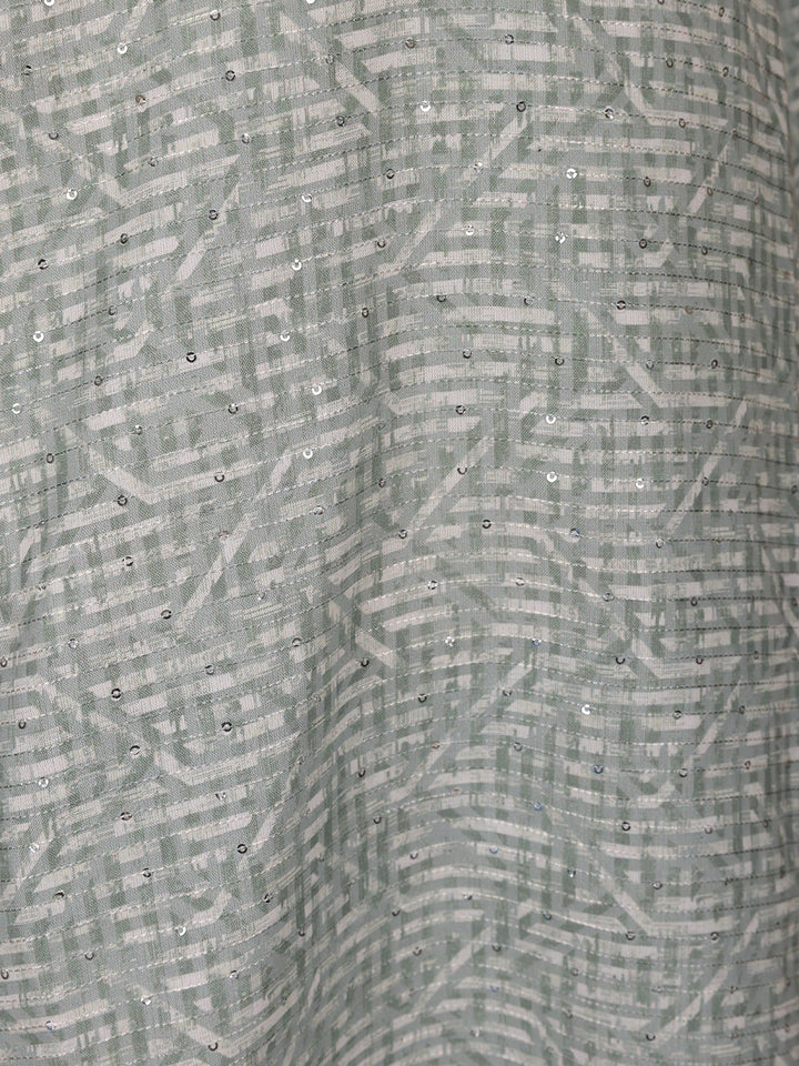 Light Sage Green Sequin Embellished Printed Kurta for Men - Diadem