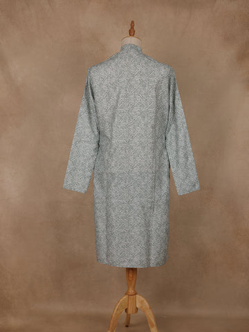 Light Sage Green Sequin Embellished Printed Kurta for Men - Diadem
