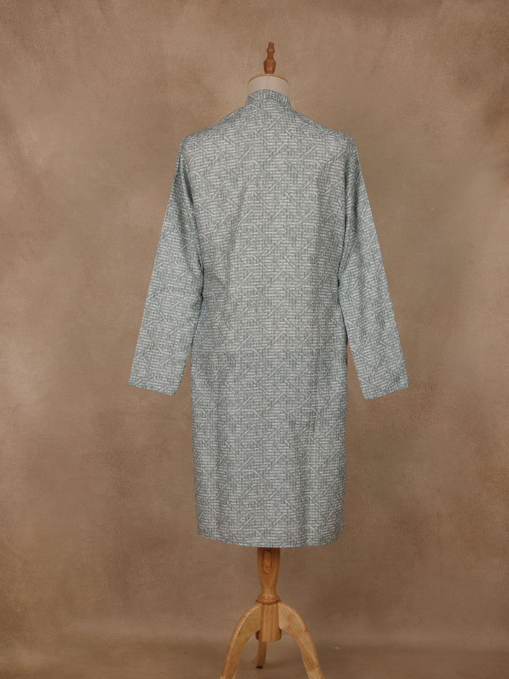 Light Sage Green Sequin Embellished Printed Kurta for Men - Diadem