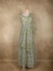 Light Sage Green Thread Embroidered Design Net Bridesmaid Gown